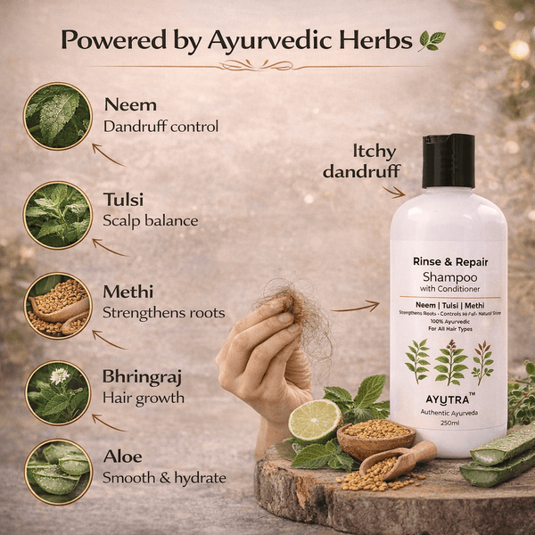 Ayutra's Rinse & Repair – Ayurvedic Shampoo with Conditioner | Anti - Dandruff & Hair Fall Control | Sulphate & Paraben Free (250ml) - Ayutra